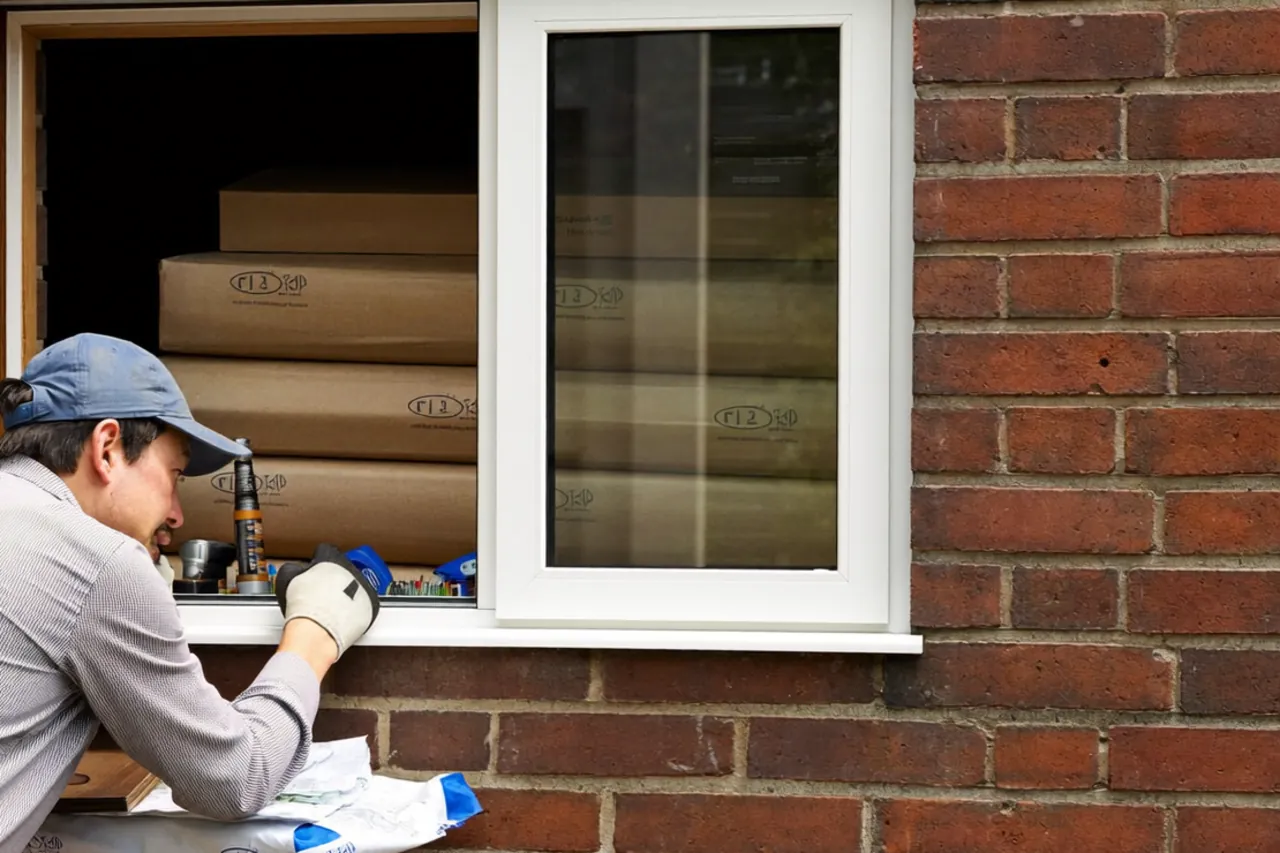 Installer running exterior weather sealant along a new window frame
