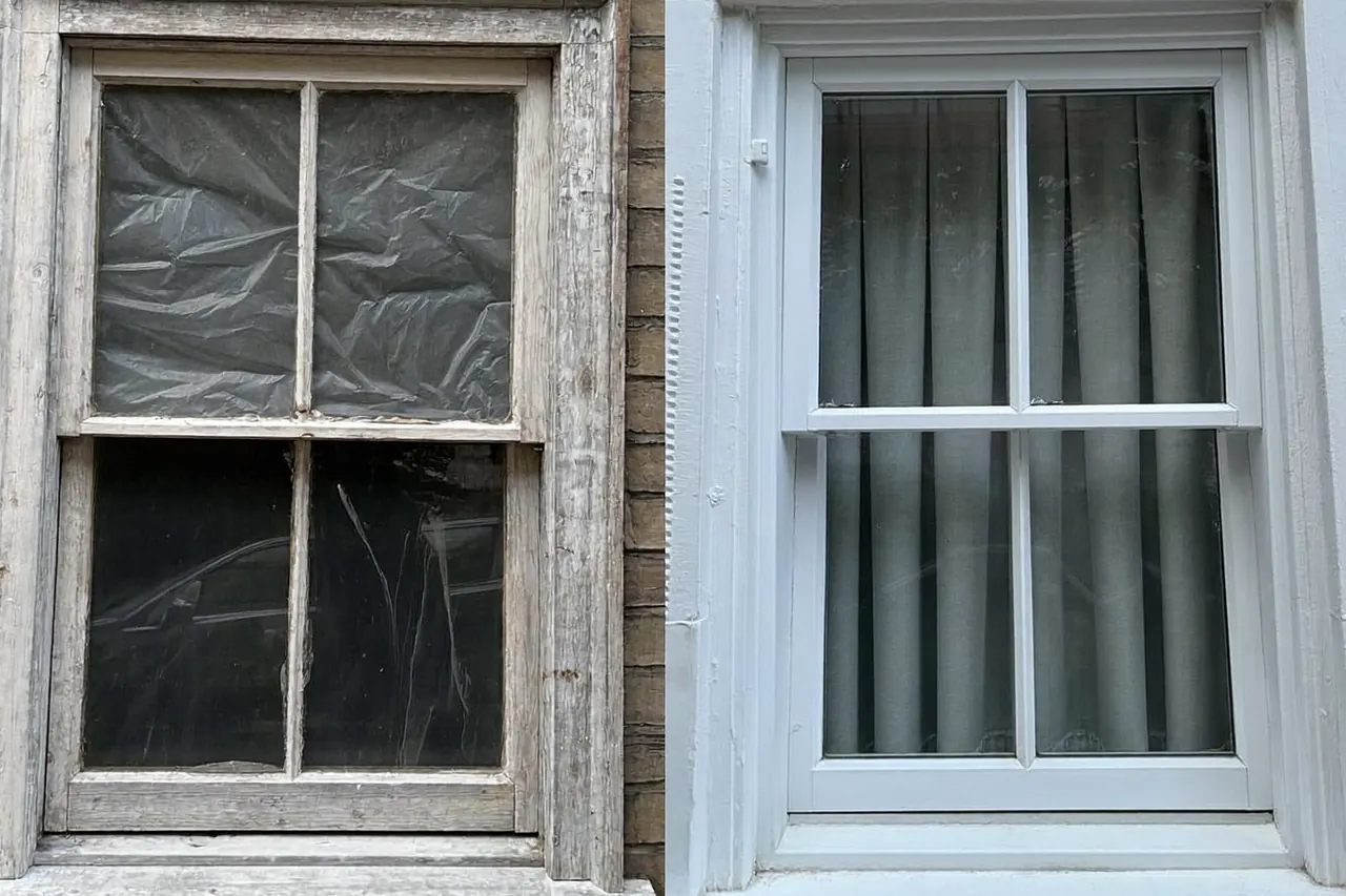 uPVC, aluminium and timber window frame samples side by side
